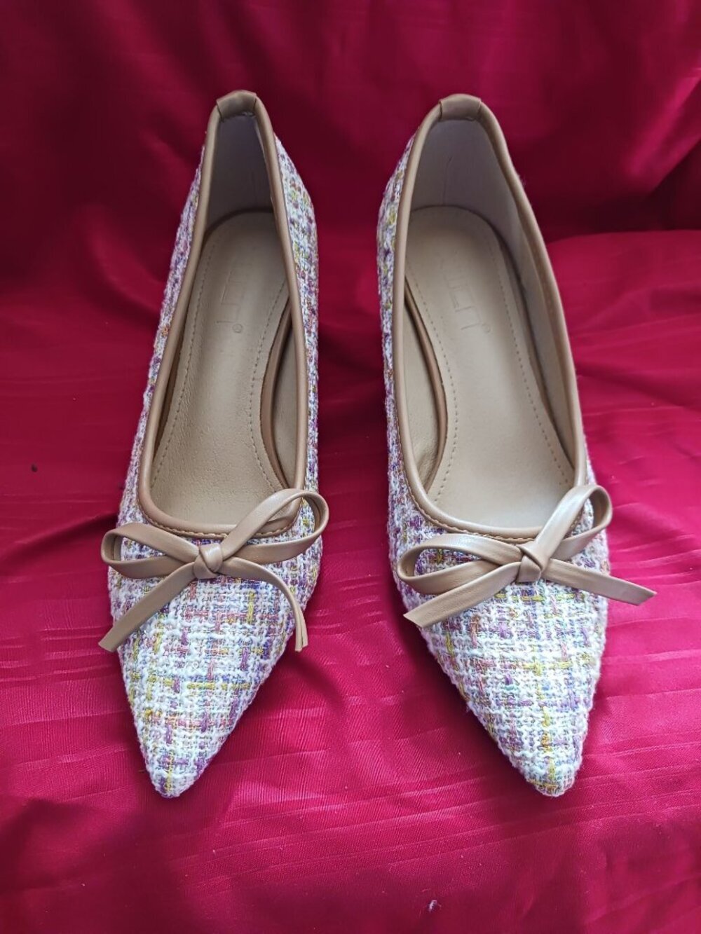 Xiwen Womens Tweed Pointed-Toe Heels With Bow Accent Stiletto multicolor size 36